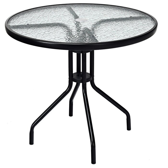 Red Barrel Studio® Outdoor Patio Round Tempered Glass Top Table With